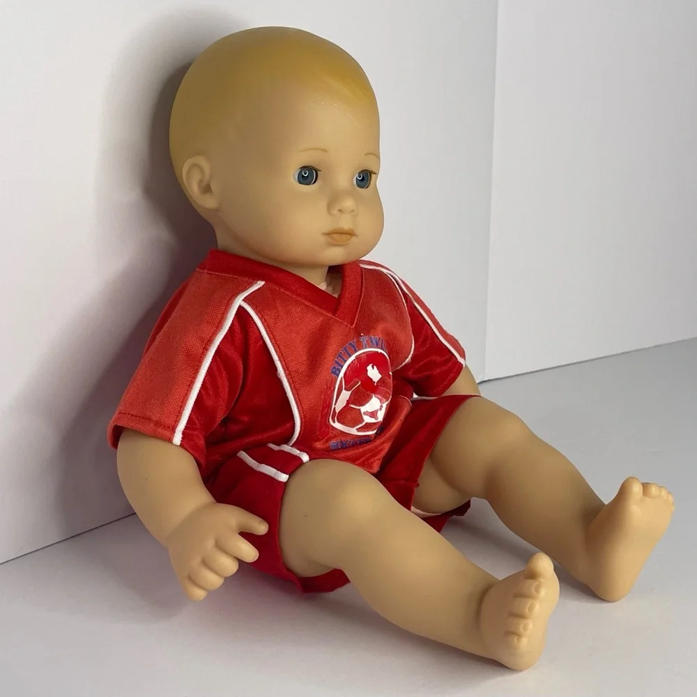 American Girl Bitty Baby Doll Sleepy Blue Eyes Blonde Bald Head With Outfit 15” - Picture 3 of 16